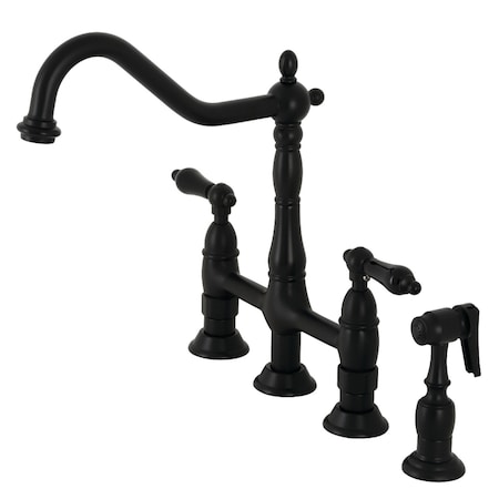 Kingston Brass KS1270PKLBS Duchess Bridge Kitchen Faucet W/ Brass Sprayer, Matte Black KS1270PKLBS